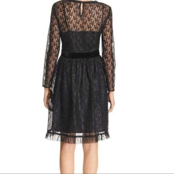 New Nanette Lepore Lace Velvet  Dress Very Black Size 0 NM8F17AC5 - Picture 2 of 9